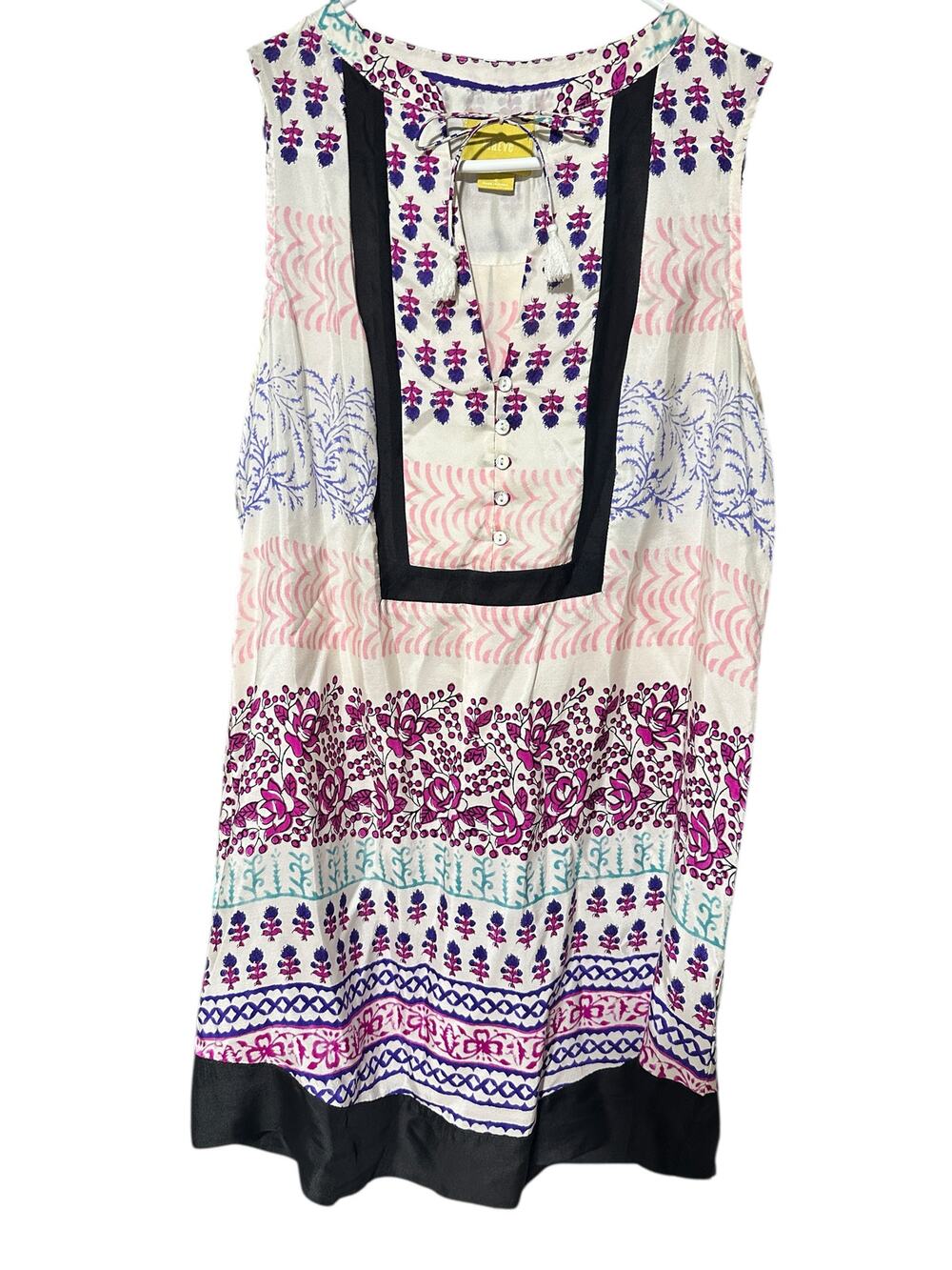 Maeve by Anthropologie Boho Print Sleeveless Tunic Top Tassel Tie Size 4